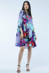 SHOPIKA Rochie midi A-line din vascoza cu imprimeu inimi pe fond lila Talie unica