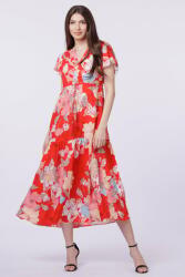 SHOPIKA Rochie cu bust petrecut si imprimeu floral pe fond rosu S/M