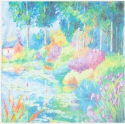 Shopika Esarfa patrata cu o singura fata imprimata cu un peisaj campenesc cu gradini inflorite Multicolor