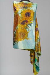Shopika Esarfa cu doua fete, din matase, imprimata cu model inspirat dupa Floarea Soarelui a lui Van Gogh