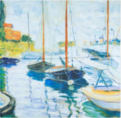 Shopika Esarfa patrata cu o singura fata imprimata cu model inspirat dupa peisaj marin cu 3 barci cu catarg