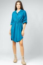 SHOPIKA Rochie midi tip camasa, din polin de bumbac, cu siret in talie, turcoaz Talie unica