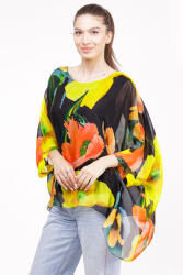 SHOPIKA Bluza din matase naturala in colturi cu imprimeu maci pe fond negru Multicolor Talie unica