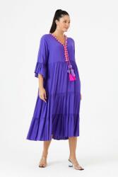 Vale Woman Rochie albastra din vascoza cu volane si ciucuri colorati S