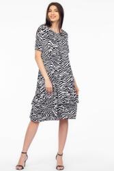 Pierino Rochie A line midi, din vascoza cu imprimeu animal print alb-negru si doua volane poale S/M