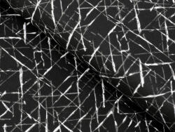 Goldea pamutszövet kanafas - dizájnos vonalak fekete alapon 150 cm