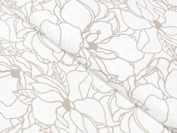 Goldea țesătură simona 100% bumbac - flori în bej deschis pe alb 145 cm
