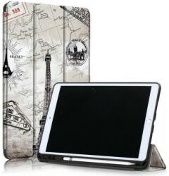 Wooze Apple iPad Pro 11 (2020 / 2021 / 2022), mappa tok, Apple Pencil tartóval, Eiffel torony, térkép minta, Smart Case, Wooze New Style Trifold Case, szürke (110868)