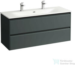 Laufen Palace 120 cm-es 2 csaplyukas mosdó és alsószekrény kombináció 2 fiókkal, fekete fogantyúval, traffic grey H8617092661071 (H8617092661071)
