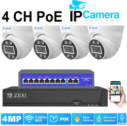 4 Beltéri 4 Mp Dome Kamera Ip Poe Switch Rendszer, H. 265x, Ai, Arcfelismerő, Mikrofon - ahdip - 89 900 Ft