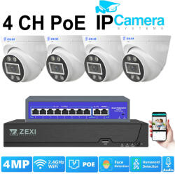  4 Beltéri 4 Mp Dome Kamera Ip Poe Switch Rendszer, H. 265x, Ai, Arcfelismerő, Mikrofon - ahdip - 99 900 Ft