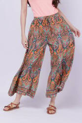 Shopika Fusta pantalon ampla din matase indiana cu portocaliu. bleumarin si verde Multicolor Talie unica