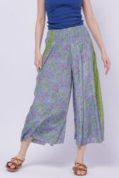 Flex Moda Fusta pantalon 3 4 ampla din matase indiana cu imprimeu verde pe fond bleu Albastru Talie unica