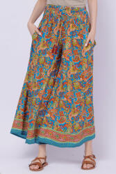 Boho Fashion Fusta pantalon ampla din matase indiana cu imprimeu floral pe fond albastru Multicolor Talie unica