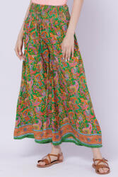 Boho Fashion Fusta pantalon ampla din matase indiana cu imprimeu floral pe fond verde Multicolor Talie unica