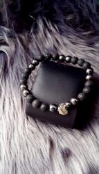  Lávakő , hematit férfi ásványkarkötő "Szeretlek" medálkával