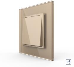 LIVOLO Intrerupator Simplu Mecanic Cap Cruce, 2 Module LIVOLO cu Rama din Sticla - Serie Noua - culoare auriu