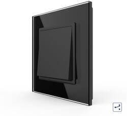 LIVOLO Intrerupator Simplu Mecanic si Cap Scara , 2 Module LIVOLO cu Rama din Sticla - Serie Noua - culoare negru