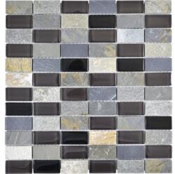 Mozaic sticlă-piatră naturală mix gri/negru/bej 31x32, 2 cm