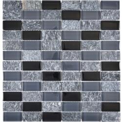 Mozaic sticlă-piatră naturală gri-negru 31x32, 2 cm