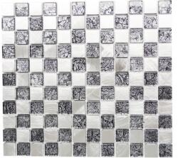 Mozaic sticlă-aluminiu XAM A851, argintiu-negru lucios 32, 7x30, 2 cm