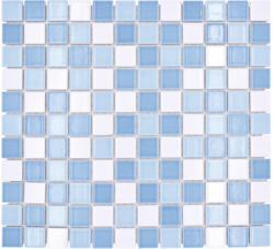 Mozaic piscină ceramic BM 300 mix albastru/alb lucios 30, 2x33 cm