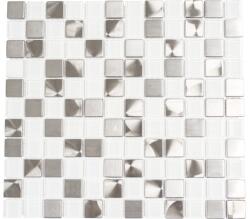 Mozaic sticlă-aluminiu XAM A441 alb/gri lucios 32, 7x30, 2 cm