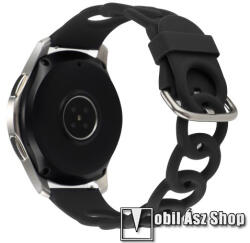 Okosóra szíj - légáteresztő, sportoláshoz, szilikon - FEKETE - lánc formájú, 118+95mm hosszú, 22mm széles - SAMSUNG Galaxy Watch 46mm / Watch GT2 46mm / Watch GT 2e / Galaxy Watch3 45mm / Honor MagicW