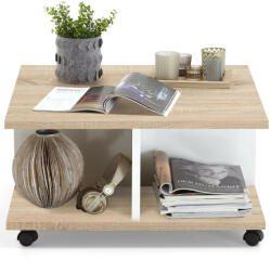 FMD Măsuță de cafea mobilă, stejar și alb lucios, 70 x 70 x 36 cm (428799) - furnilux Masa de cafea