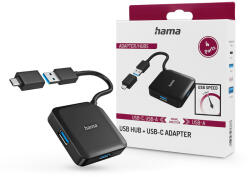 Hama USB-A / Type-C elosztó HUB 4x USB-A bemenettel - HAMA HUB + USB-C Adapter -fekete - nextelshop