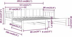 vidaXL tömör fenyőfa kihúzható kanapéágy 2 x (80 x 200) cm (820287) - pepita