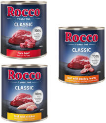 Rocco Rocco Pachet economic Classic 24 x 800 g - Mix cu pasăre: Vită și pui, inimi de pasăre, curcan