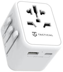 TACTICAL Hálózati töltő adapter + átalakító, USA / EU / AUS / UK, 12W, USB aljzat, USB Type-C aljzat, Tactical PTP Travel, fehér (136918) (136918)