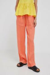 United Colors of Benetton pantaloni din in culoarea portocaliu, lat, high waist PPYX-SPD0K7_24X