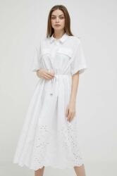 Benetton rochie din bumbac culoarea alb, midi, evazati PPYX-SUD1FT_00X