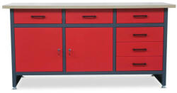 JAN NOWAK HENRY műhelyasztal, fiókokkal és szekrénnyel, antracit-vörös