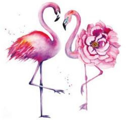  Egyszeri használatú színes felragasztahtó tetoválás flamingó pár, flamingó, flamingos (MET066)