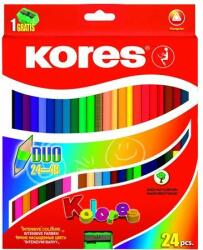 Kores Színes ceruza készlet, kétvégű, háromszögletű, KORES "Duo", 48 különbözõ szín (24 db)