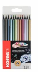 Kores Színes ceruza készlet, háromszögletű, KORES "Kolores Style Metallic", 12 metál szín (12 db)