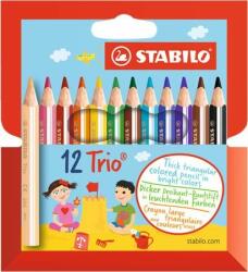 STABILO Színes ceruza készlet, háromszögletű, vastag, rövid, STABILO "Trio", 12 különbözõ szín (12 db)