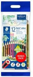 STAEDTLER Színes ceruza készlet, hatszögletű, ajándék grafitceruzával és radírral, STAEDTLER "Noris 185", 12 különbözõ szín (14 db)