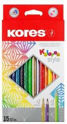 Kores Színes ceruza készlet, háromszögletű, KORES "Kolores Style", 15 különbözõ szín (15 db)