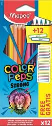 Maped Színes ceruza készlet, háromszögletű, MAPED, "Color`Peps Strong" 12 különbözõ szín + 12 ajándék matrica (12 db)