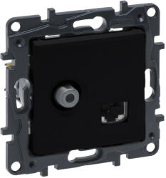 Legrand Niloé Step 863577 "F" típusú TV aljzat + RJ45 Cat. 6 UTP aljzat, fekete (Legrand 863577) (863577)