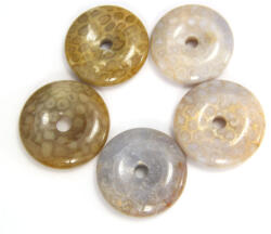 Piatra Pi din Fosil Coral Mineral Natural Donut 35-38 x 35-38 x 9-10 mm - 1 Buc