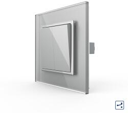 LIVOLO Intrerupator Dublu Mecanic Cap Scara LIVOLO cu Rama din Sticla - Serie Noua - culoare gri