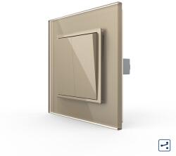 LIVOLO Intrerupator Dublu Mecanic Cap Scara LIVOLO cu Rama din Sticla - Serie Noua - culoare auriu