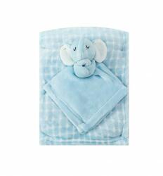 Infancie Set cadou pentru bebelusi cu paturica din fleece si jucarie elefantel bleu (IT3969) - krbaby
