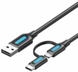 Vention 2az1-ben USB-A - USB-C/Micro-B adat, - és töltőkábel 1m fekete-kék (CQDBF)