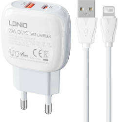 LDNIO A2313C USB, USB-C 20W Táptöltő + Lightning kábel